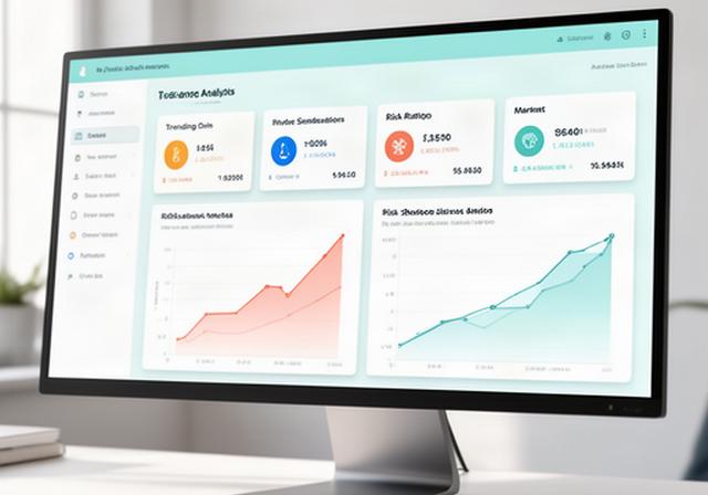 Crypto analytics dashbord with trending coin cards and ROI charts on a modern desktop screen